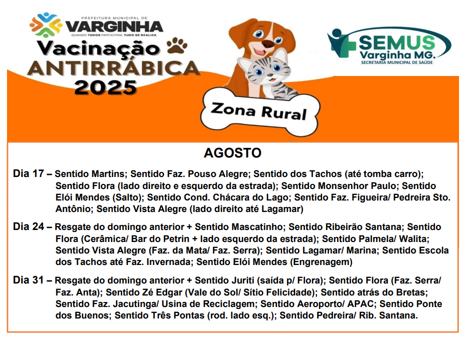 Leia mais sobre o artigo VACINAÇÃO ATIRRÁBICA 2025 – ZONA RURAL